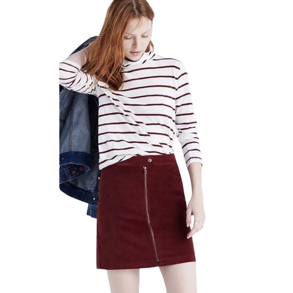 Madewell Merlot Studio Zip Skirt in Velvet Mini Skirt Size 0 - Picture 2 of 8